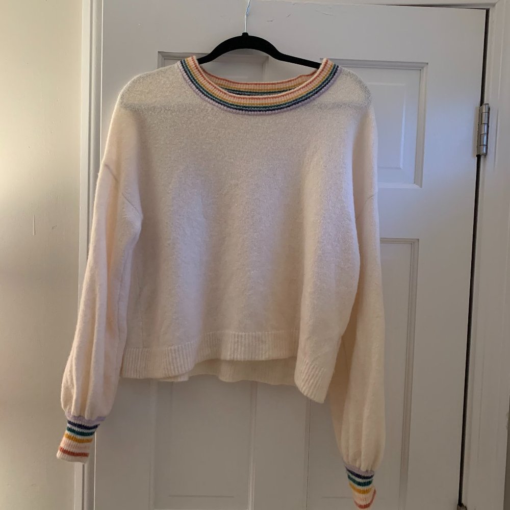 Madewell Sweater with Rainbow Neck/Sleeve Details